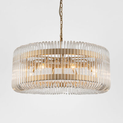 Snowdon Hamptons Drum Chandelier Clear Glass Brass Finish