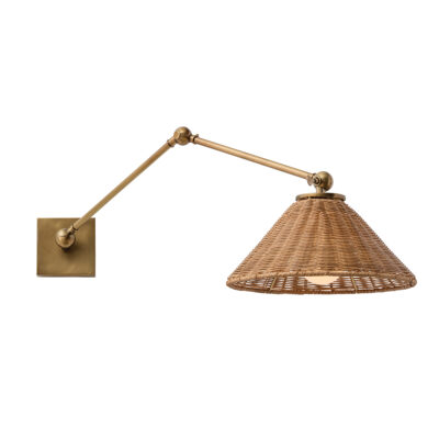Solenna Hamptons Wall Light Antique Brass Rattan Shade