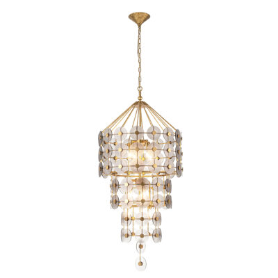 Solworth Artistic Chandelier Distressed Gold and Smoked Glass