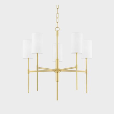 Somercote Contemporary 5 Light Chandelier Aged Brass and White