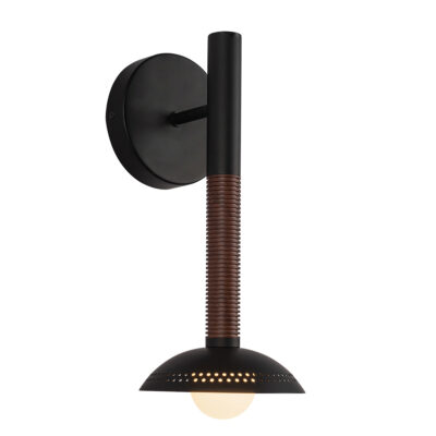 Somerhaven Industrial Wall Light in Matte Black and Walnut