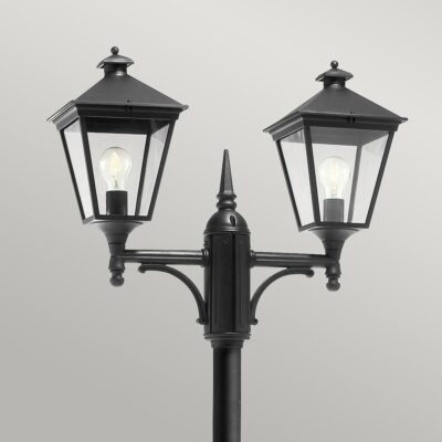 Somerled Vale Traditional Twin Head Outdoor Lamp Post in Black — detail view