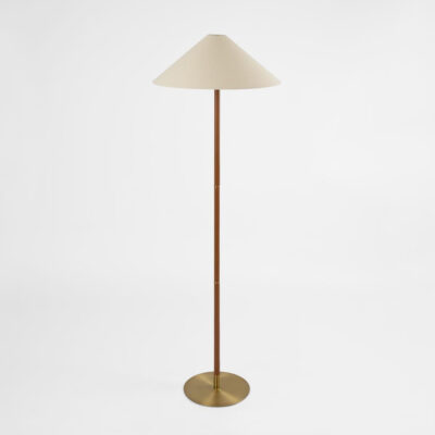 Somerley Hamptons Leather And Brass Floor Lamp With Linen Shade