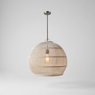 Somerton Hamptons Rattan Dome Ceiling Pendant White