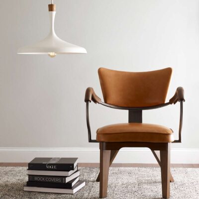 Southerham Contemporary Pendant Matte White with Wood Accent — in situ view
