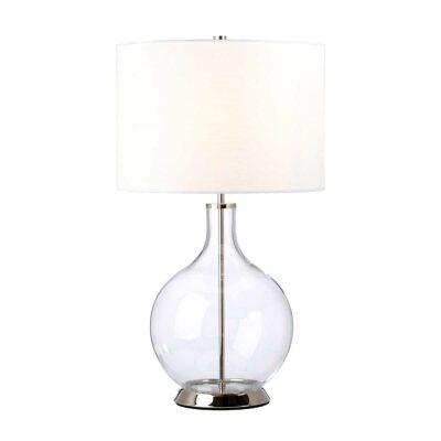 Sphere Hollow Hamptons Table Lamp Polished Nickel with White Shade