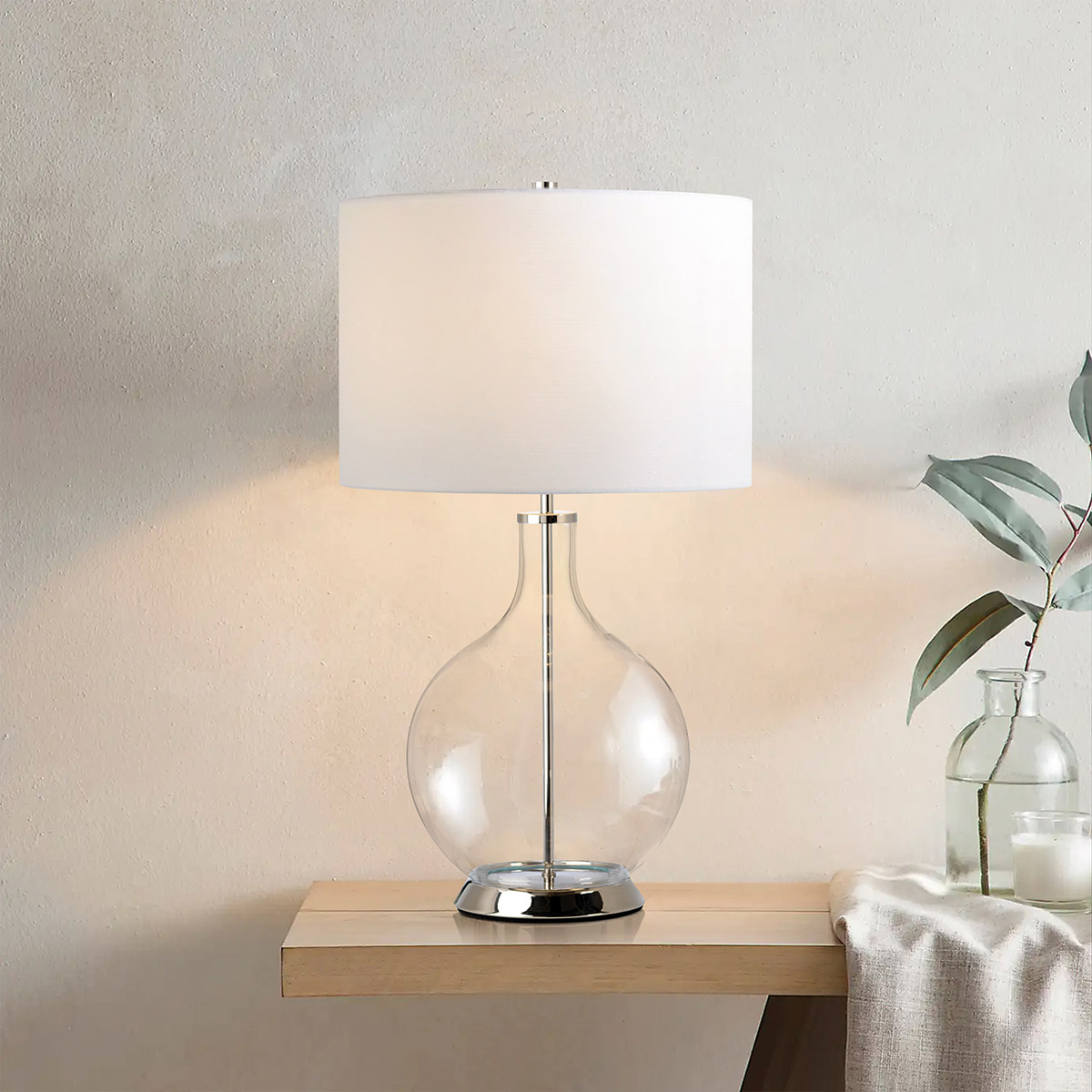Sphere Hollow Hamptons Table Lamp Polished Nickel with White Shade Sphere Hollow Hamptons Table Lamp Polished Nickel with White Shade — lifestyle