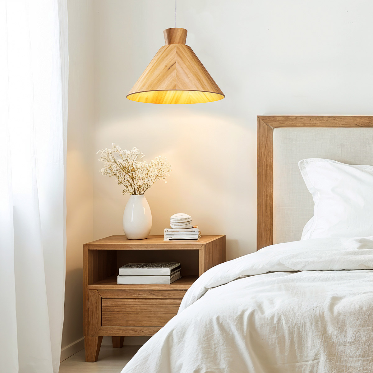 Spire Point Contemporary Wood Veneer Pendant Light Spire Point Contemporary Wood Veneer Pendant Light — in situ view