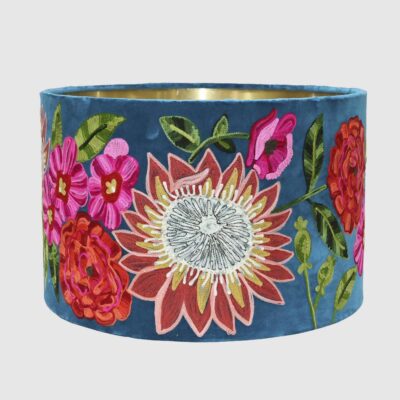 Stadwell French Provincial Floral Embroidered Velvet Drum Shade Teal