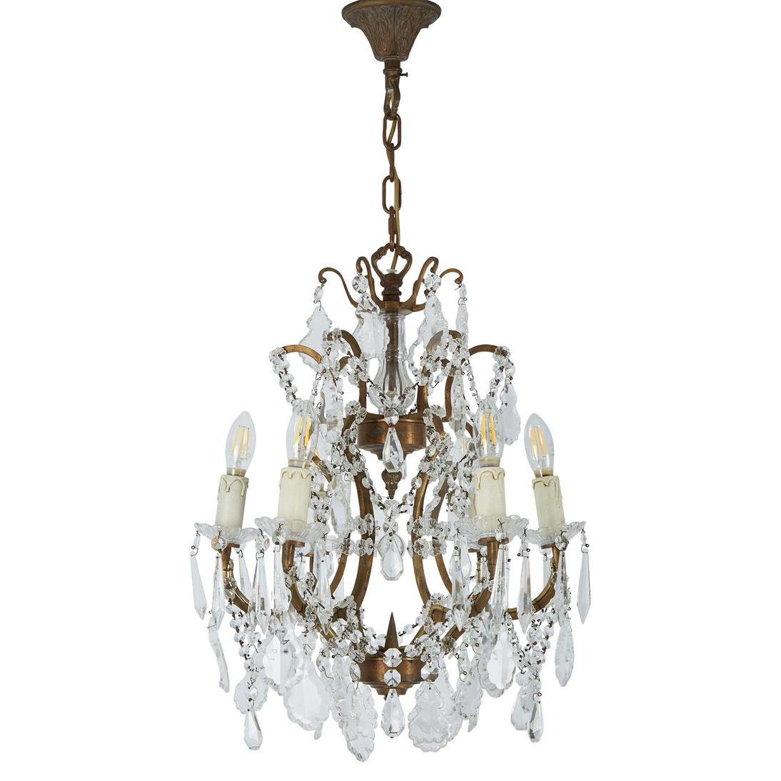 Stirling French Provincial Crystal Chandelier Aged Brass