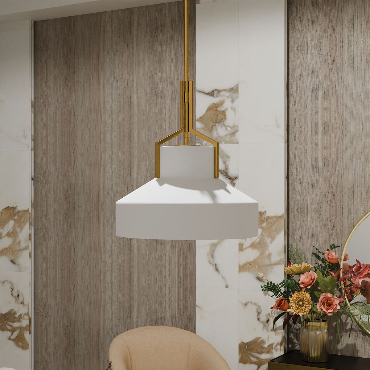 Stonecrop Hamptons Pendant Light Aged Brass and Opal Glass Stonecrop Hamptons Pendant Light Aged Brass and Opal Glass — in situ view