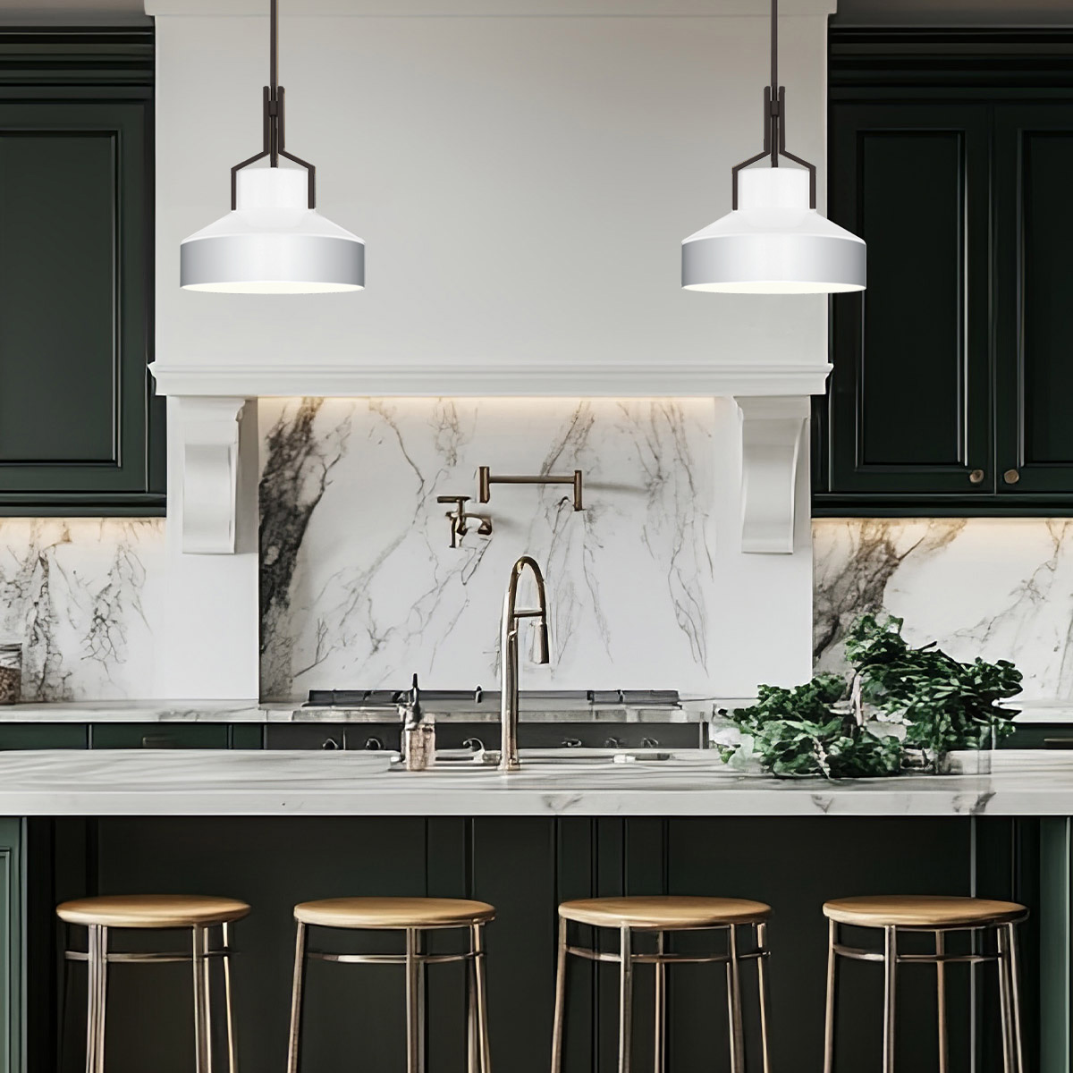 Stonecrop Heritage Dome Pendant Light in Black and Opal Glass Stonecrop Heritage Dome Pendant Light in Black and Opal Glass — in situ view
