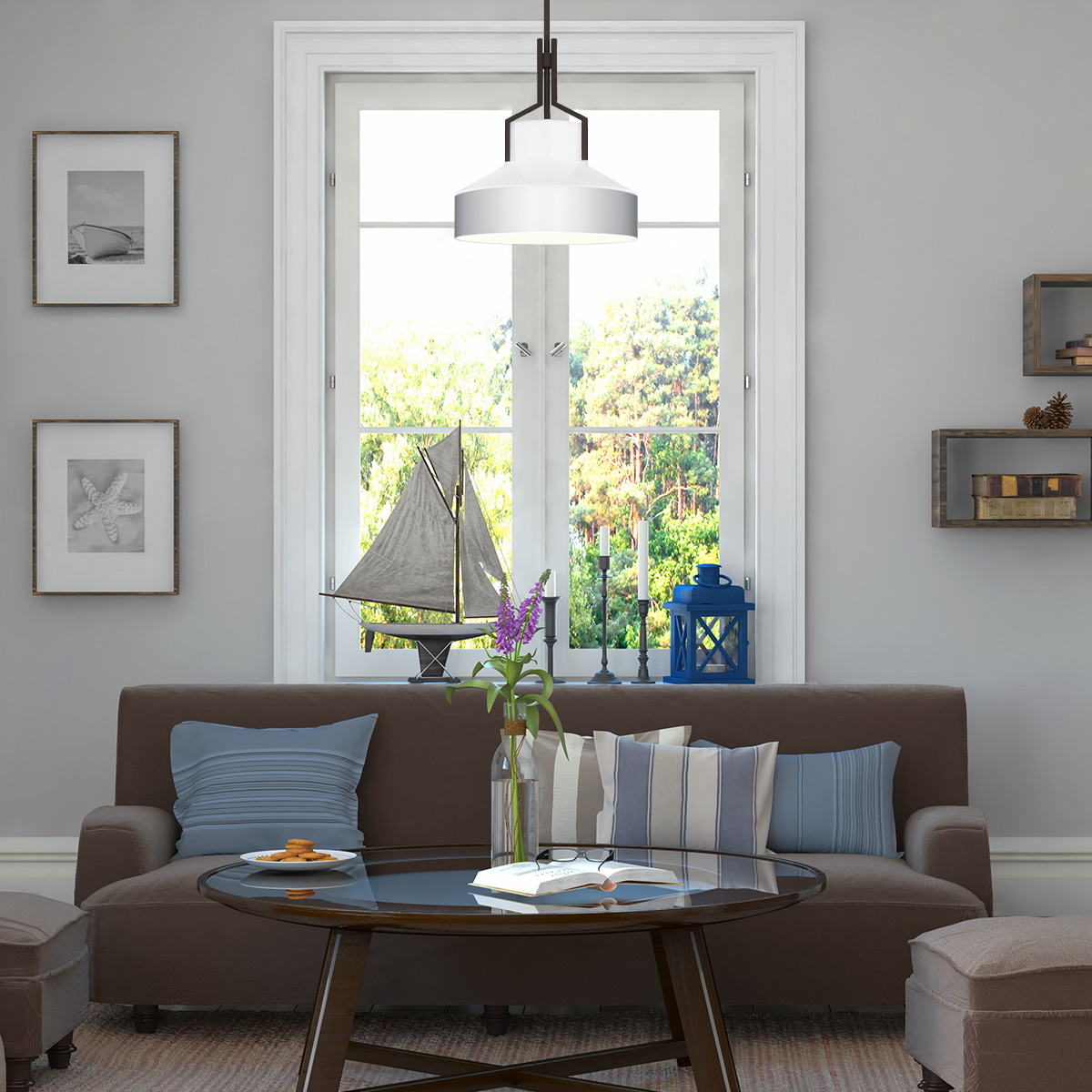 Stonecrop Heritage Dome Pendant Light in Black and Opal Glass Stonecrop Heritage Dome Pendant Light in Black and Opal Glass — in situ view