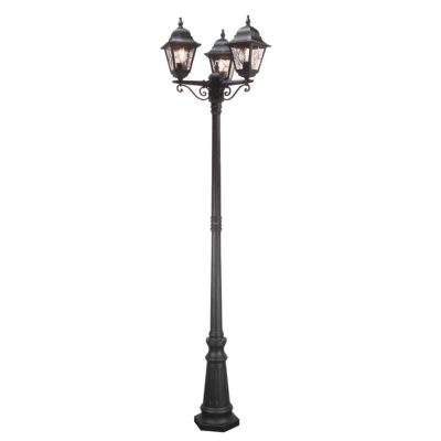 Suffolk Downs Traditional Three Light Lamp Post Black
