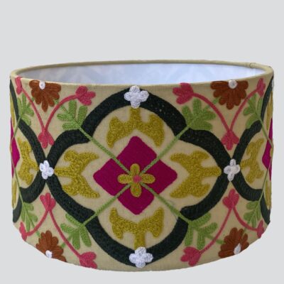 Tarnwell Hamptons Embroidered Drum Lamp Shade Pink Mustard Multi