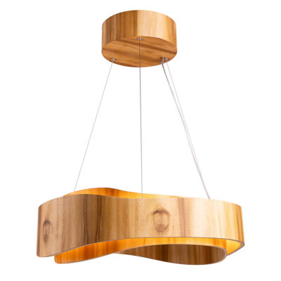 Teakwood Ring Contemporary Wave Pendant in Natural Teak Veneer