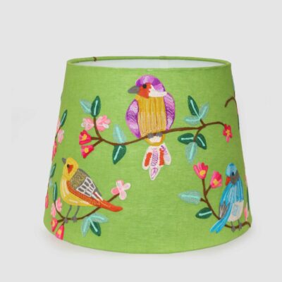 Teignbridge Hamptons Tapered Lamp Shade Green Embroidered Bird