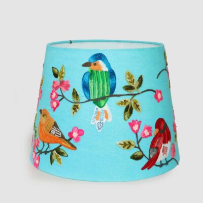Teignbridge Hamptons Tapered Lamp Shade Turquoise Bird Embroidery