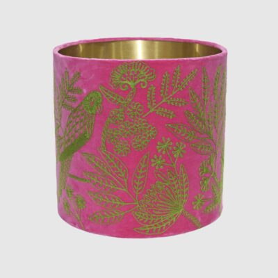 Telford Hamptons Drum Lamp Shade Pink & Green Bird Embroidery
