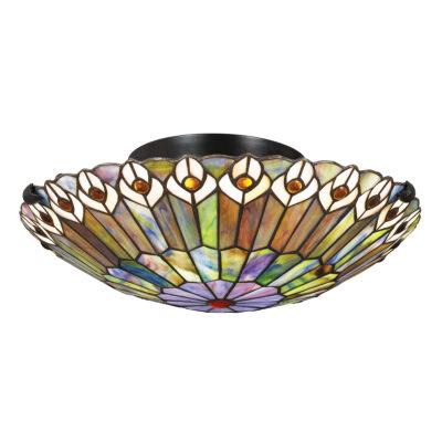 Thistleford Tiffany Style Flush Ceiling Light Bronze Art Glass