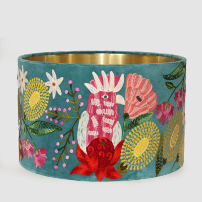 Thorncliffe Embroidered Drum Lamp Shade Teal Cockatoo Velvet