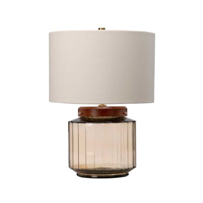 Thornholt Fluted Smoke Glass Table Lamp with Ivory Drum Shade
