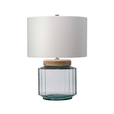 Thornholt Hamptons Fluted Glass Table Lamp Natural Wood