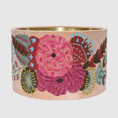 Thornleigh French Provincial Embroidered Floral Drum Lamp Shade Pink Velvet