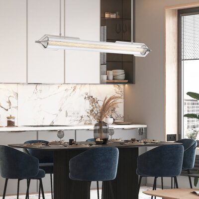 Toledo Blade Contemporary Linear Chandelier Polished Chrome — in situ view
