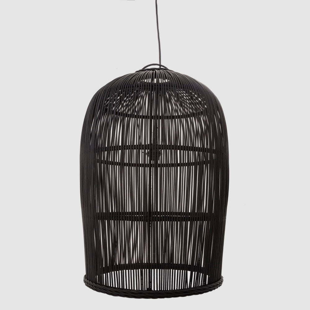 Tuscany Hamptons Woven Rattan Dome Pendant Black