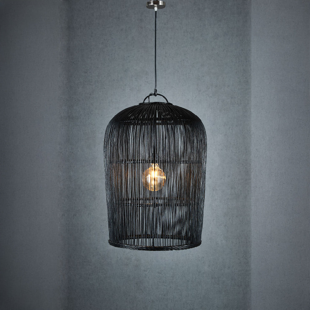 Tuscany Hamptons Woven Rattan Dome Pendant Black