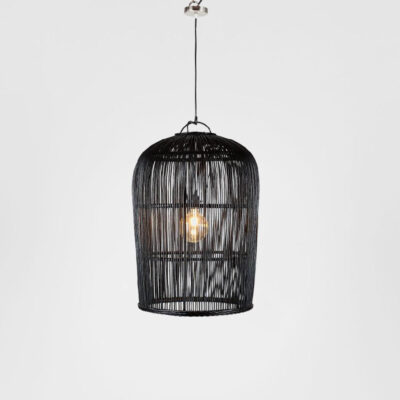 Tuscany Hamptons Woven Rattan Dome Pendant Black
