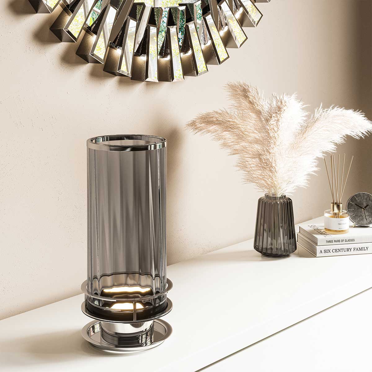 Valcourt Retro Modern Table Lamp Smoke Polished Nickel Valcourt Retro Modern Table Lamp Smoke Polished Nickel — in situ view