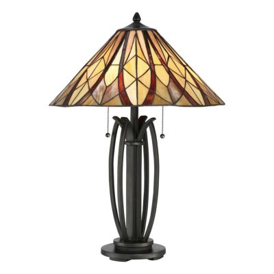 Valiant Grove Flush Tiffany Style Table Lamp Bronze