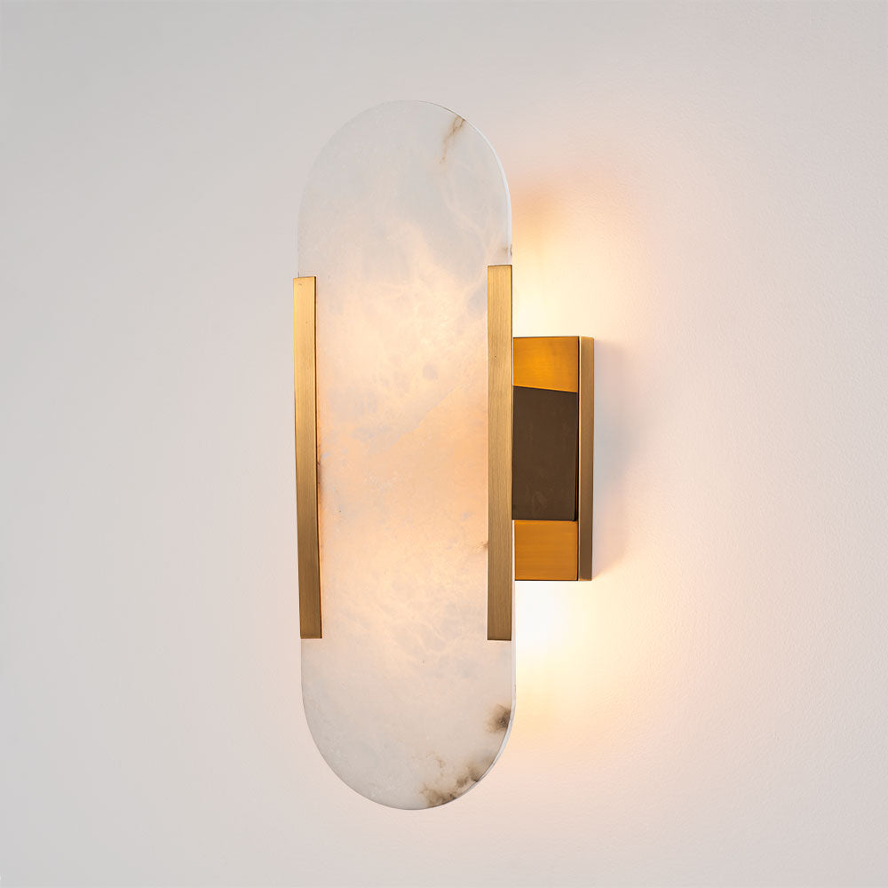 Vanderwood French Provincial Oval Alabaster Wall Light Brass