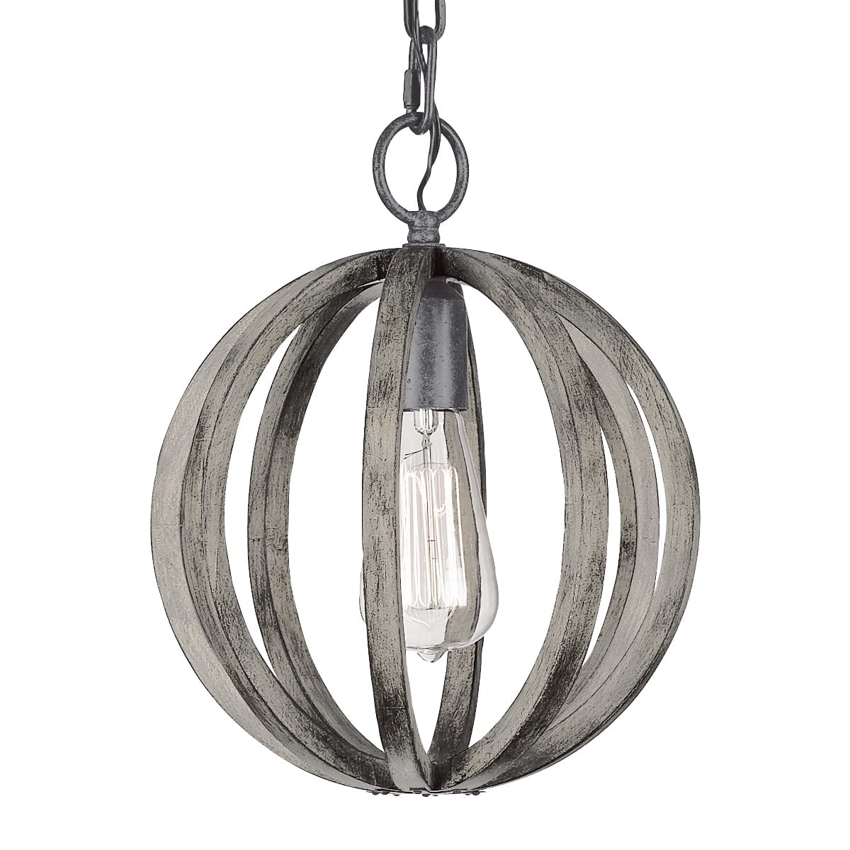 Vaucresson French Provincial Wood Orb Pendant Weathered Oak