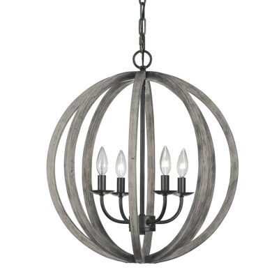 Vaucresson Hamptons Style 4 Light Orb Pendant Weathered Oak and Antique Iron