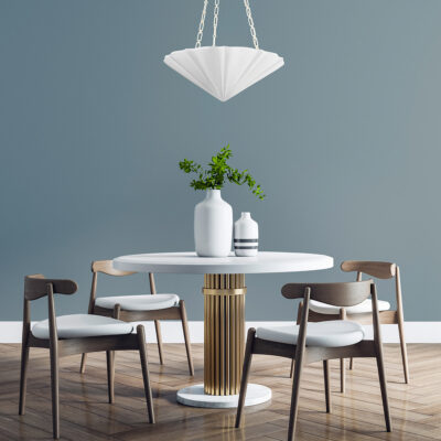 Verelle Retro Modern Chandelier Antique White — in situ view