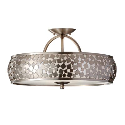 Verona Grange Contemporary Mosaic Drum Ceiling Semi-Flush Brushed Steel