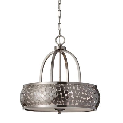 Verona Grange Mosaic Cage Drum Chandelier Brushed Steel
