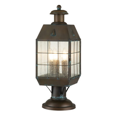 Weathervane Bay Traditional Outdoor Pedestal Lantern in Aged Brass