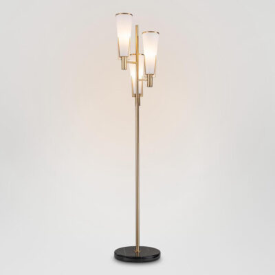 Westleigh Hamptons Three Light Floor Lamp Brass and Marble