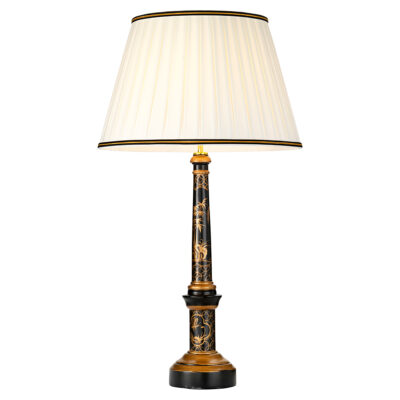 Wexbourne Chinoiserie Column Table Lamp Black and Gold