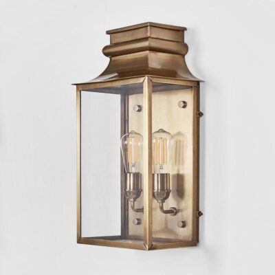 Wharton Hamptons Box Lantern Outdoor Wall Light Antique Brass