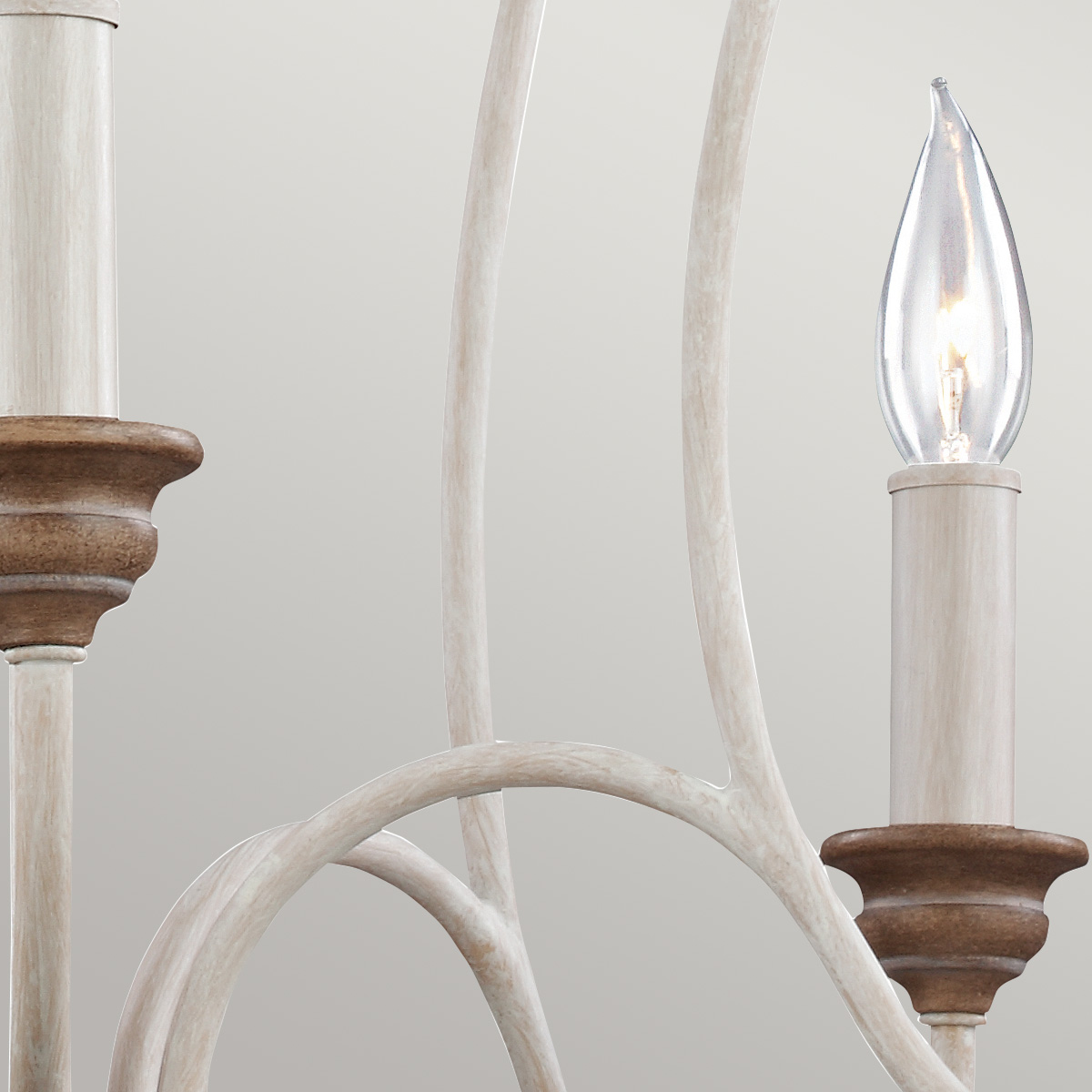 Whitcombe French Provincial 5 Light Chandelier Chalk Washed Beachwood Whitcombe French Provincial 5 Light Chandelier Chalk Washed Beachwood — detail view