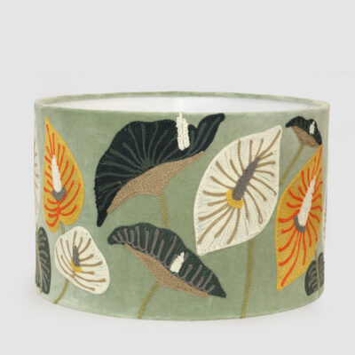 Willowbank Botanical Embroidered Drum Lamp Shade Pale Green