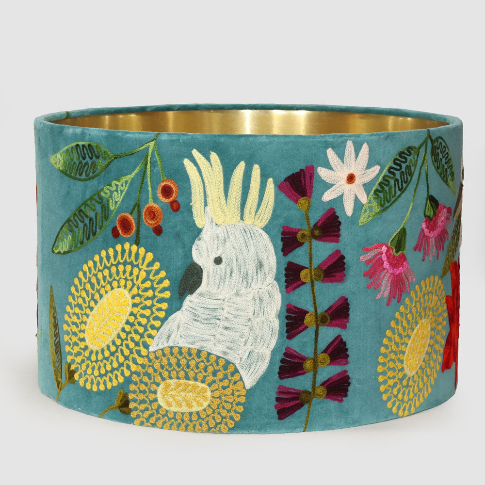 Willowbank Embroidered Drum Lamp Shade Yellow Botanical Willowbank Embroidered Drum Lamp Shade Yellow Botanical