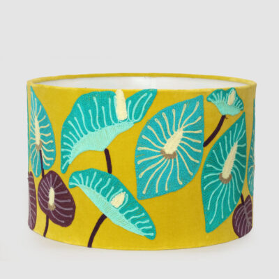 Willowbank Embroidered Drum Lamp Shade Yellow Botanical