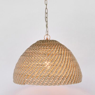 Winchester Hamptons Woven Dome Pendant Small Bleached Rattan