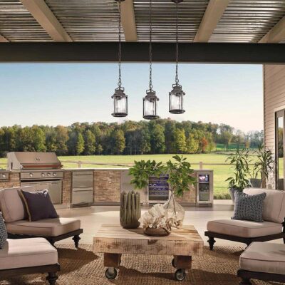 Windermere Cove Hamptons Small Chain Lantern Weathered Zinc — in situ view